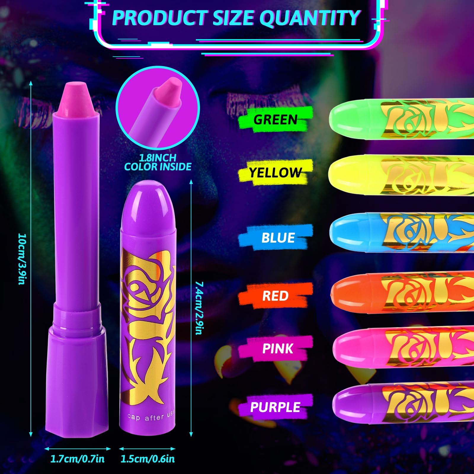 MeiduGaga six neon shades fanned out under UV light for vibrant color selection