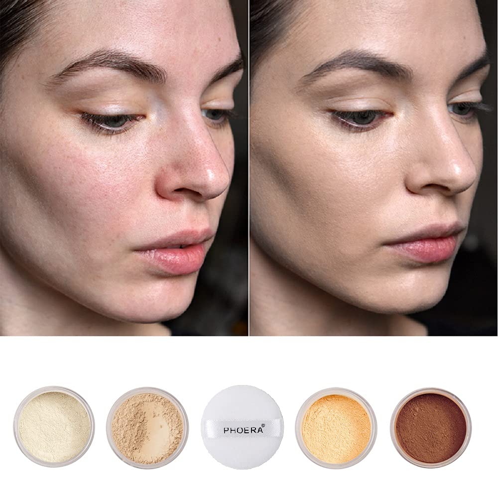 Meifen powder being applied with brush to control shine and set makeup