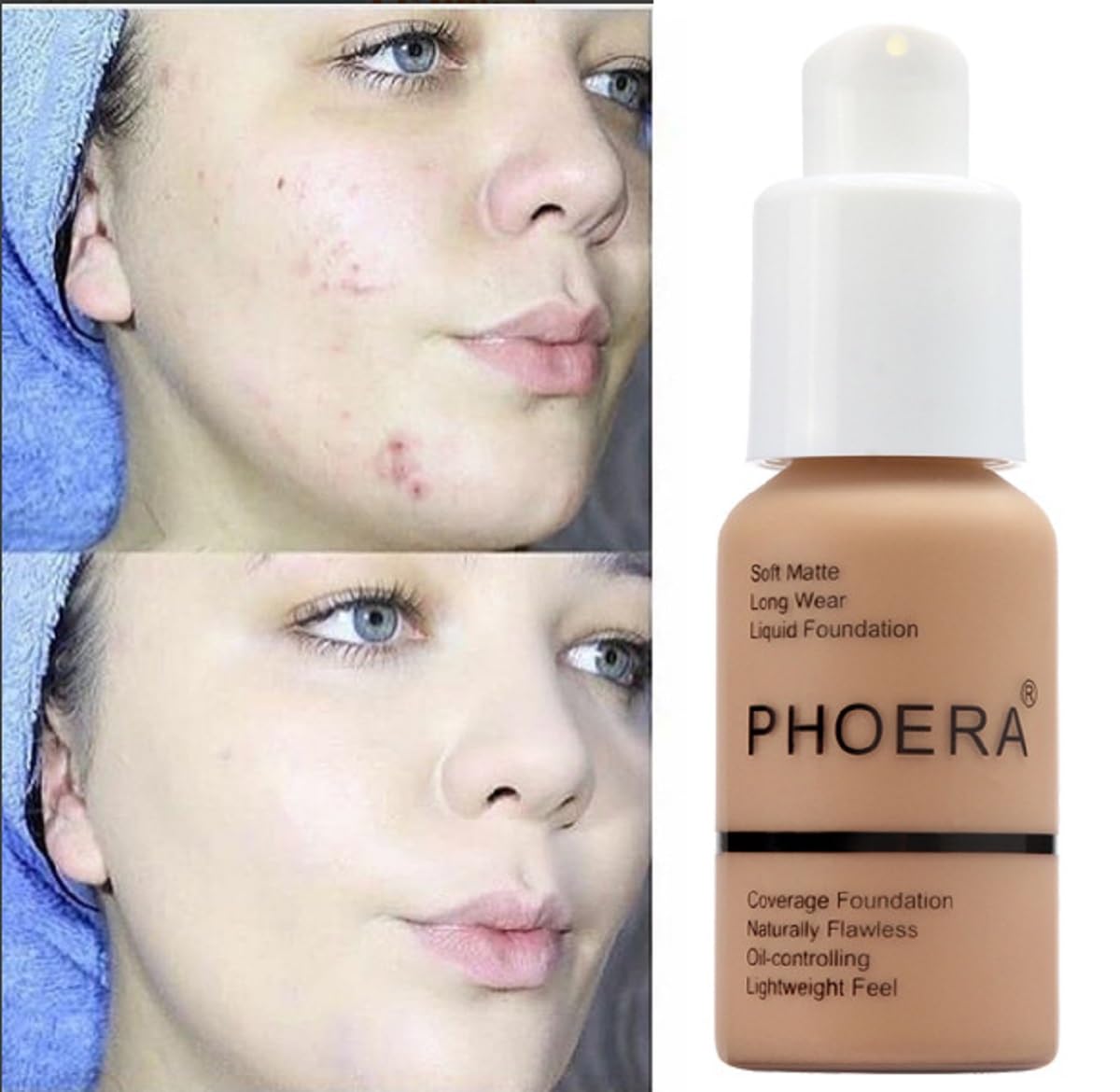 Meifen PHOERA close-up of label showing shade 105 Sand, clear color selection benefit