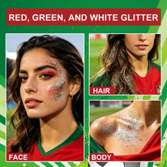 Meilury glitter applied as cheek flag design demonstrating quick game-day styling
