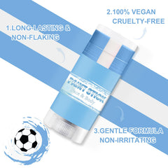 Meilury applied on cheek of fan showing bold Argentina support benefit