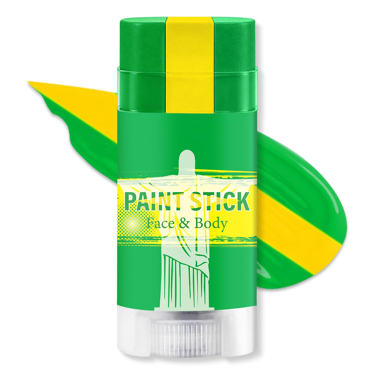 Meilury front view of green-yellow-green paint stick showing bold team colors and portability