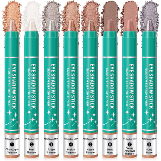 Meilury front packaging showing full 8-piece eyeshadow stick set for convenience