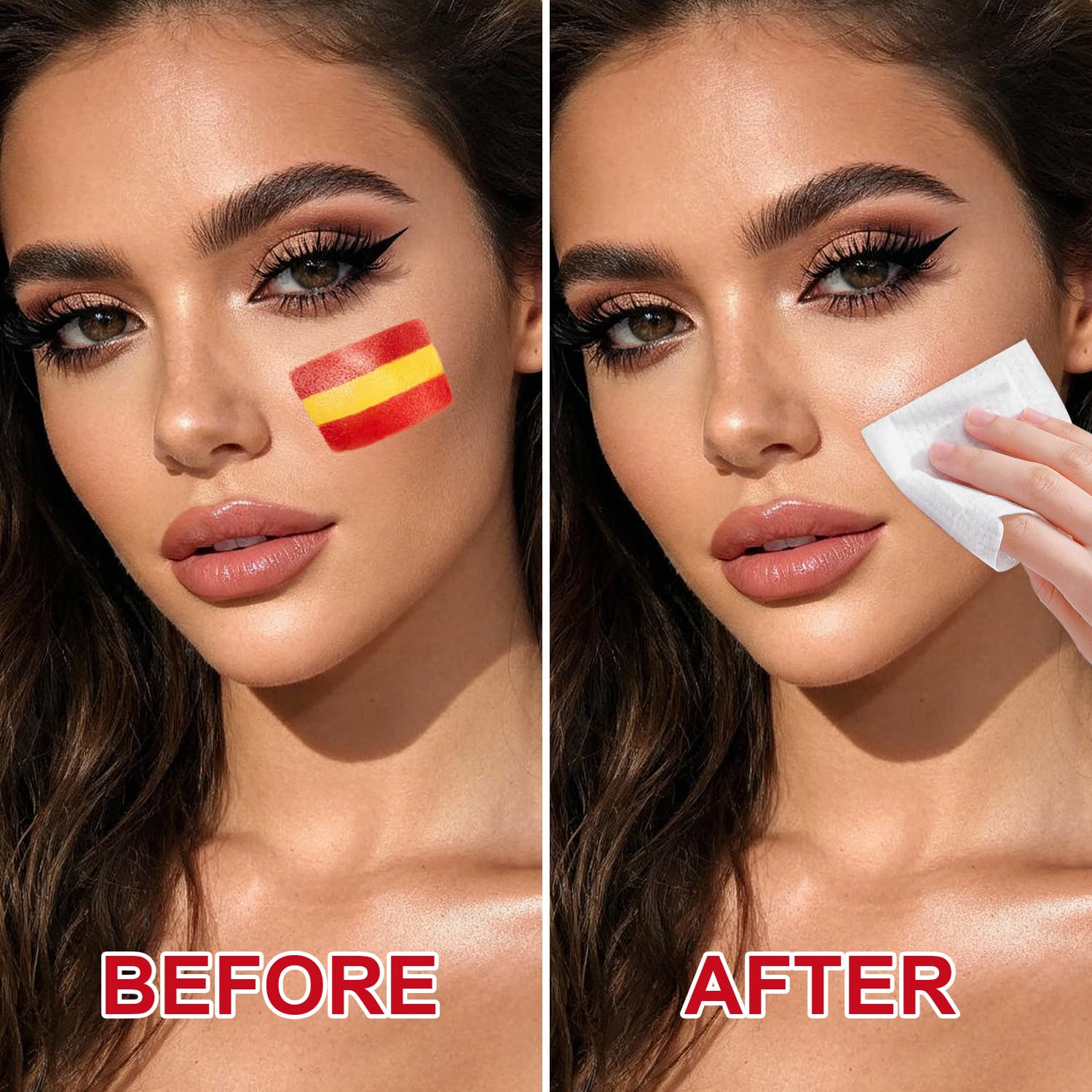 Meilury fan in stadium wearing Spain colors for spirited support
