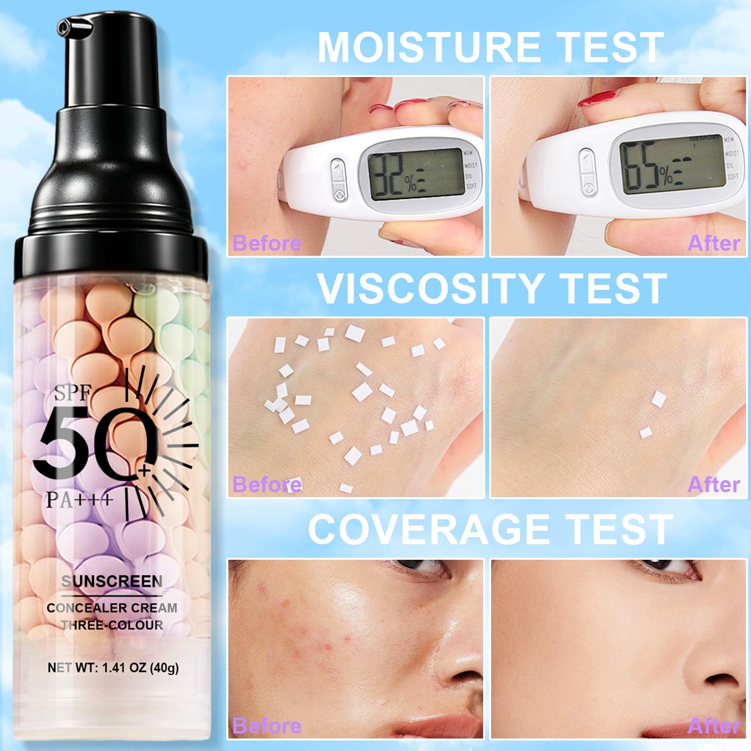 Meilury layered under foundation to show improved makeup longevity
