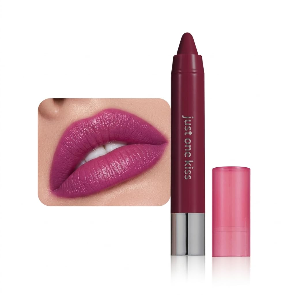 mekuel front view of retractable lip crayon showing rosy pink color and portability