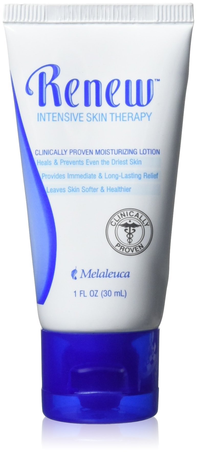 Melaleuca Renew travel-size front packaging showing compact bottle and label benefits