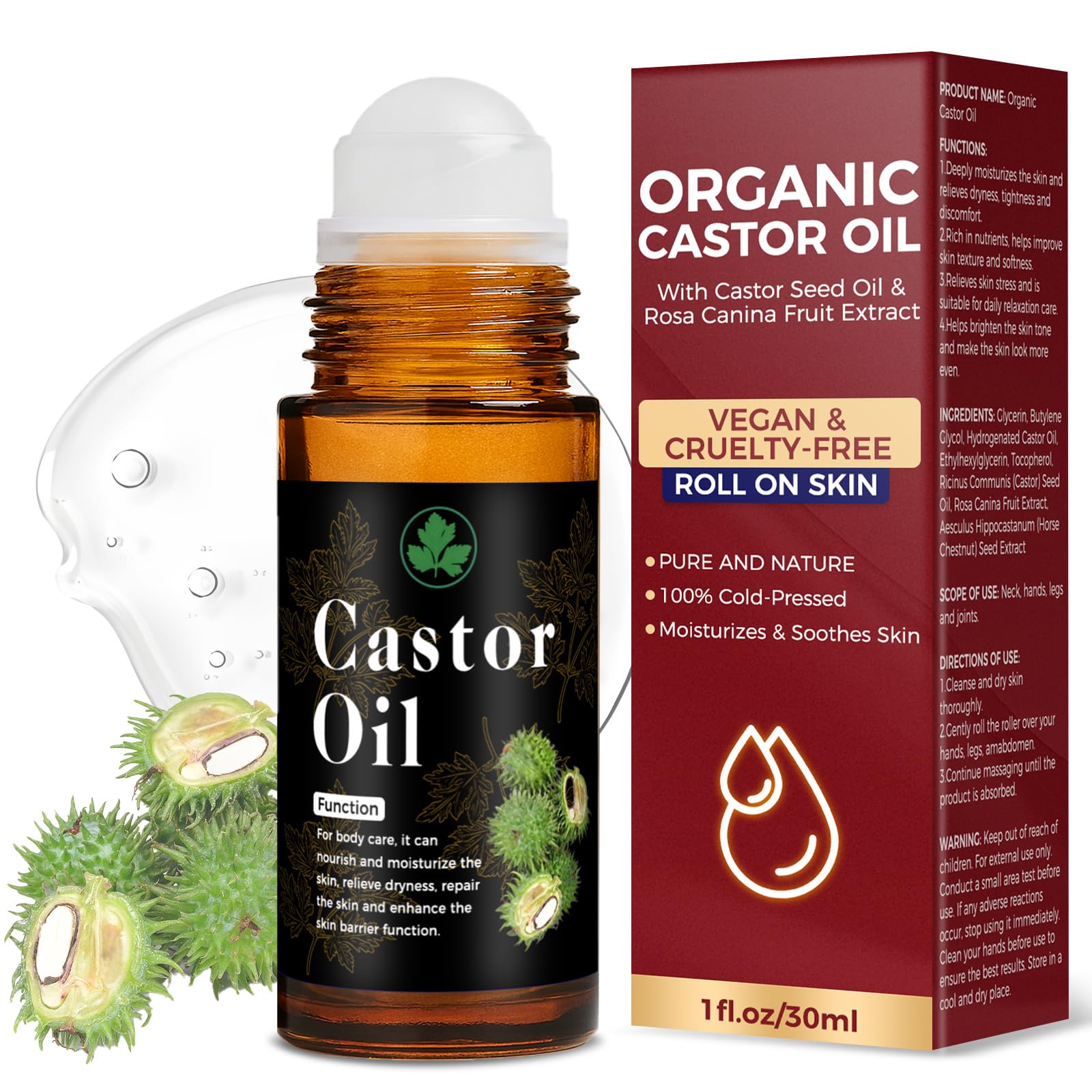 Melanther roll on front packaging showing bottle and label benefits