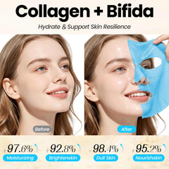Meleell mask in use on woman relaxing to illustrate calming spa effect