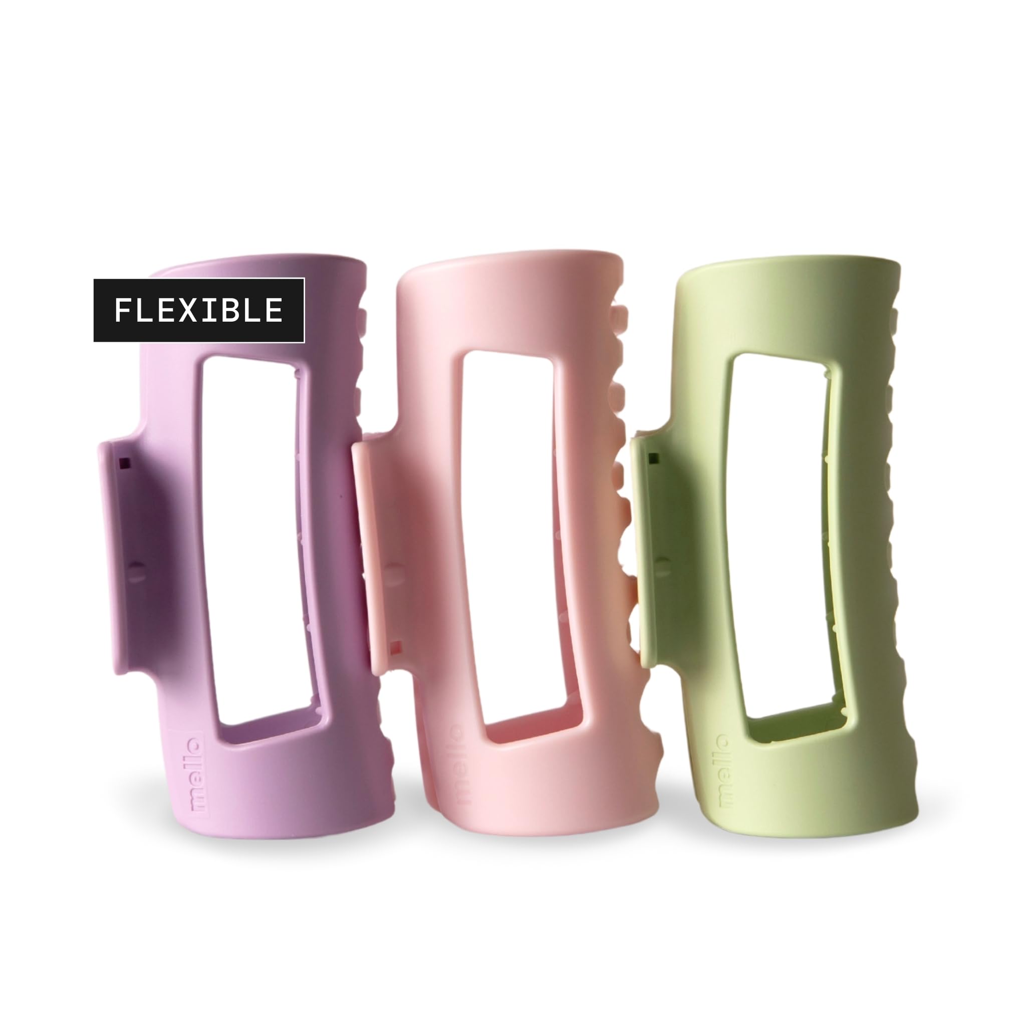 MELLO medium clip front packaging showing pastel set and benefit of secure hold