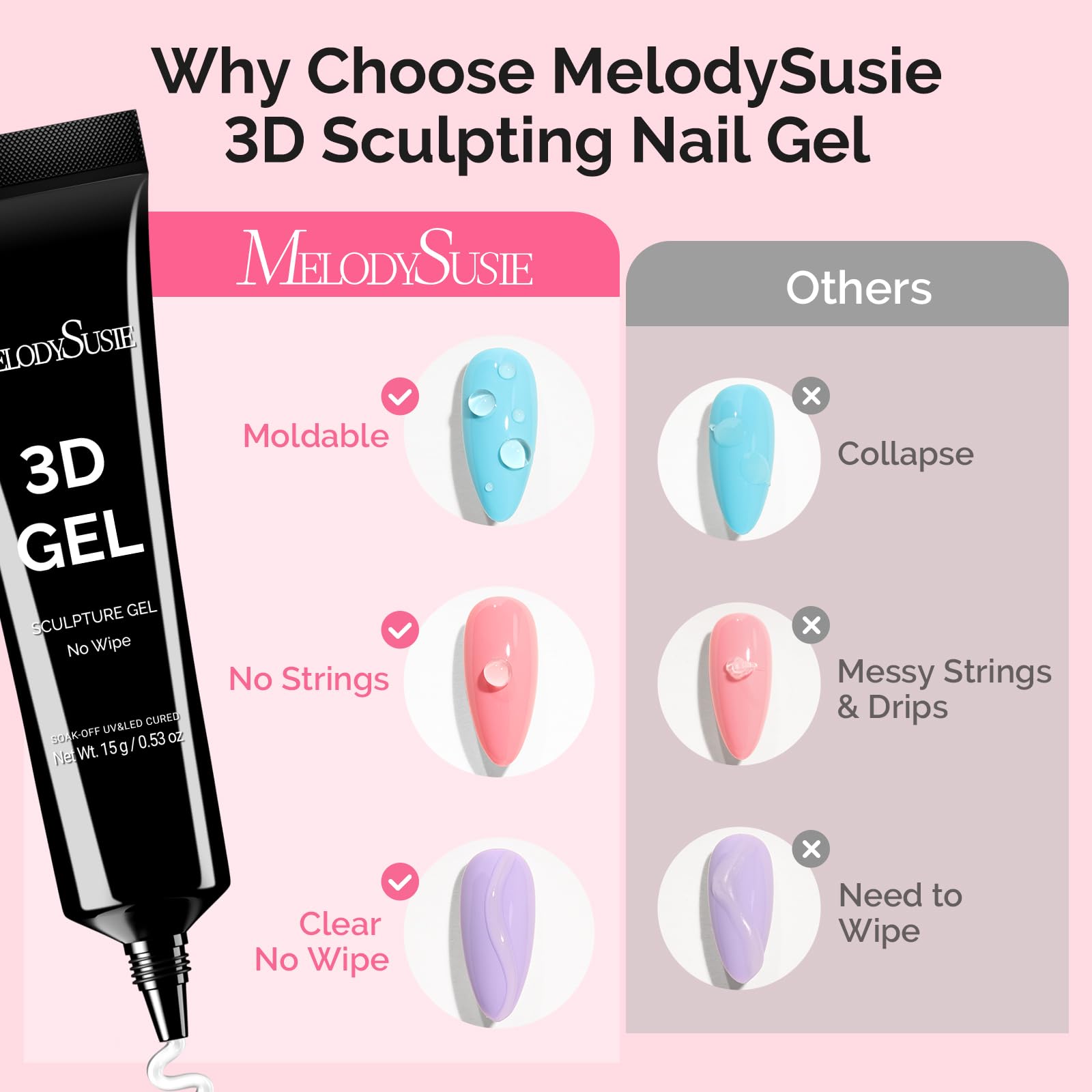 Gems secured on nail with MelodySusie 3D gel showing strong rhinestone adhesion