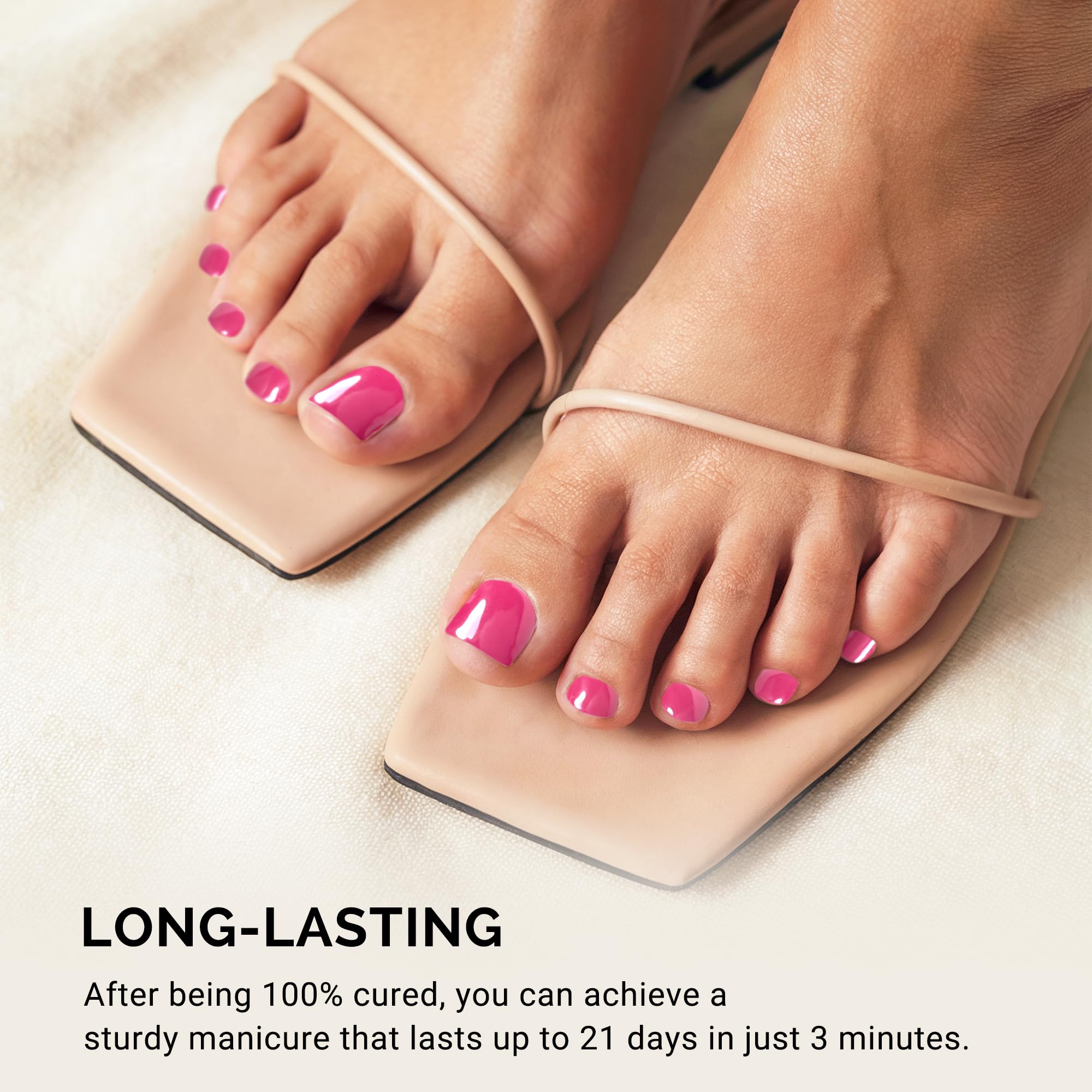 Person applying MelodySusie toe strip to big toe demonstrating quick, mess-free application
