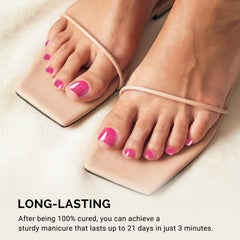 Person applying MelodySusie toe strip to big toe demonstrating quick, mess-free application