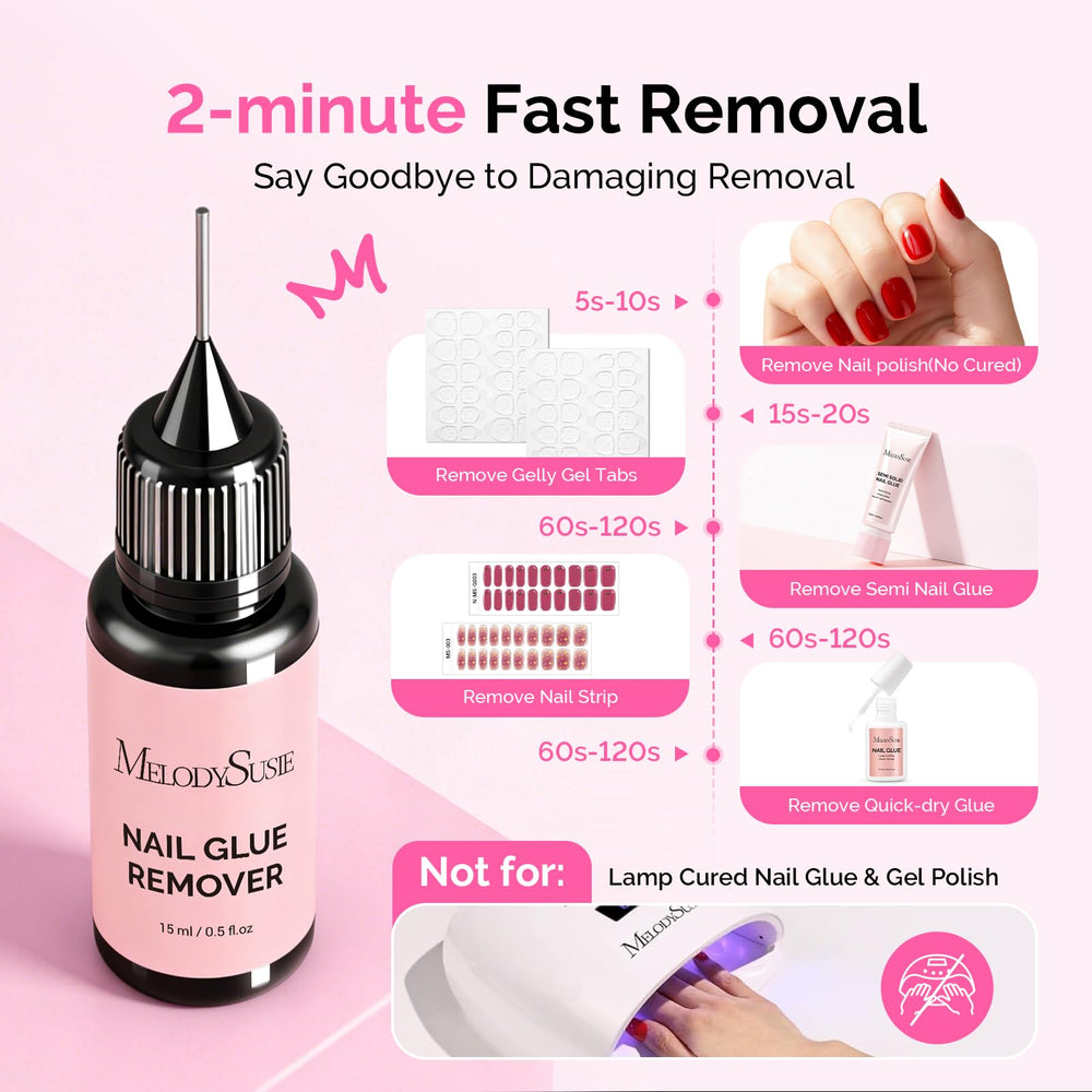 MelodySusie before-and-after nails illustrating effective glue removal and preserved nail surface