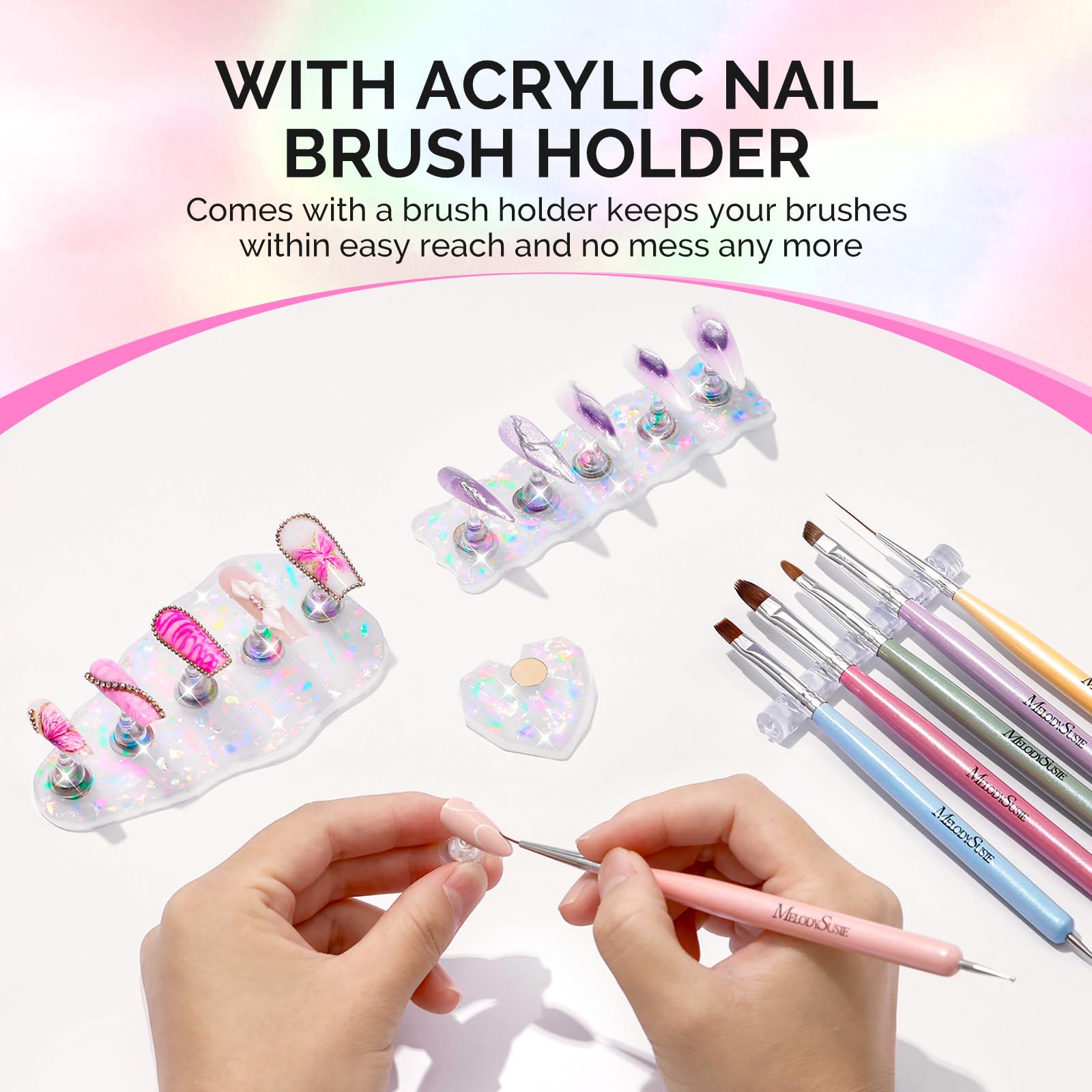 MelodySusie brush holder with brushes inserted, keeps tools within reach