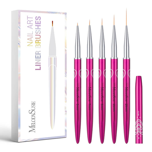 MelodySusie brushes front packaging showing five precision liners and caps for neat storage