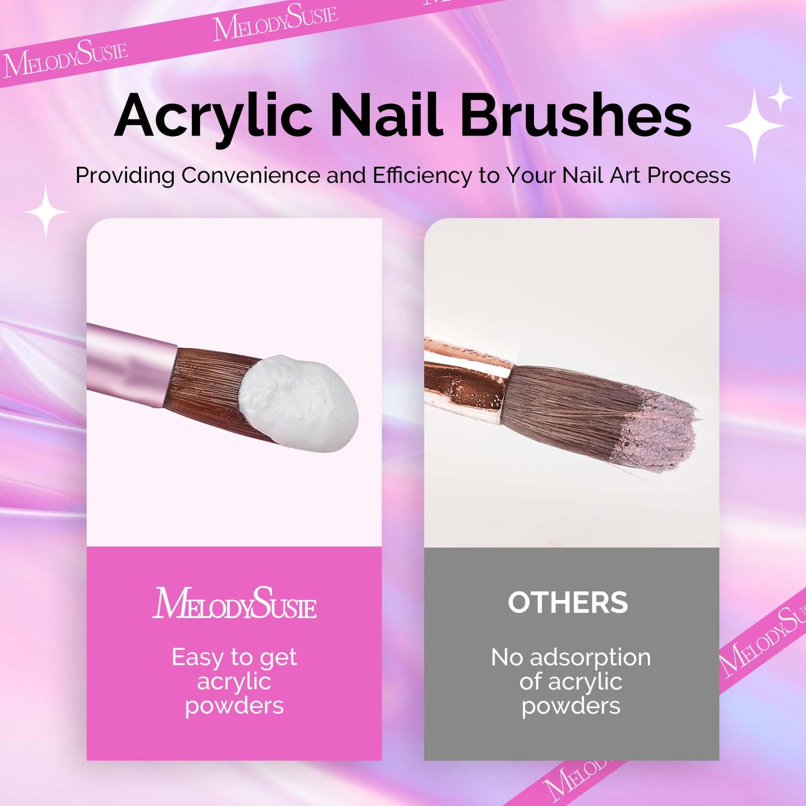 MelodySusie brushes standing with protective caps on to keep bristles clean and extend tool life