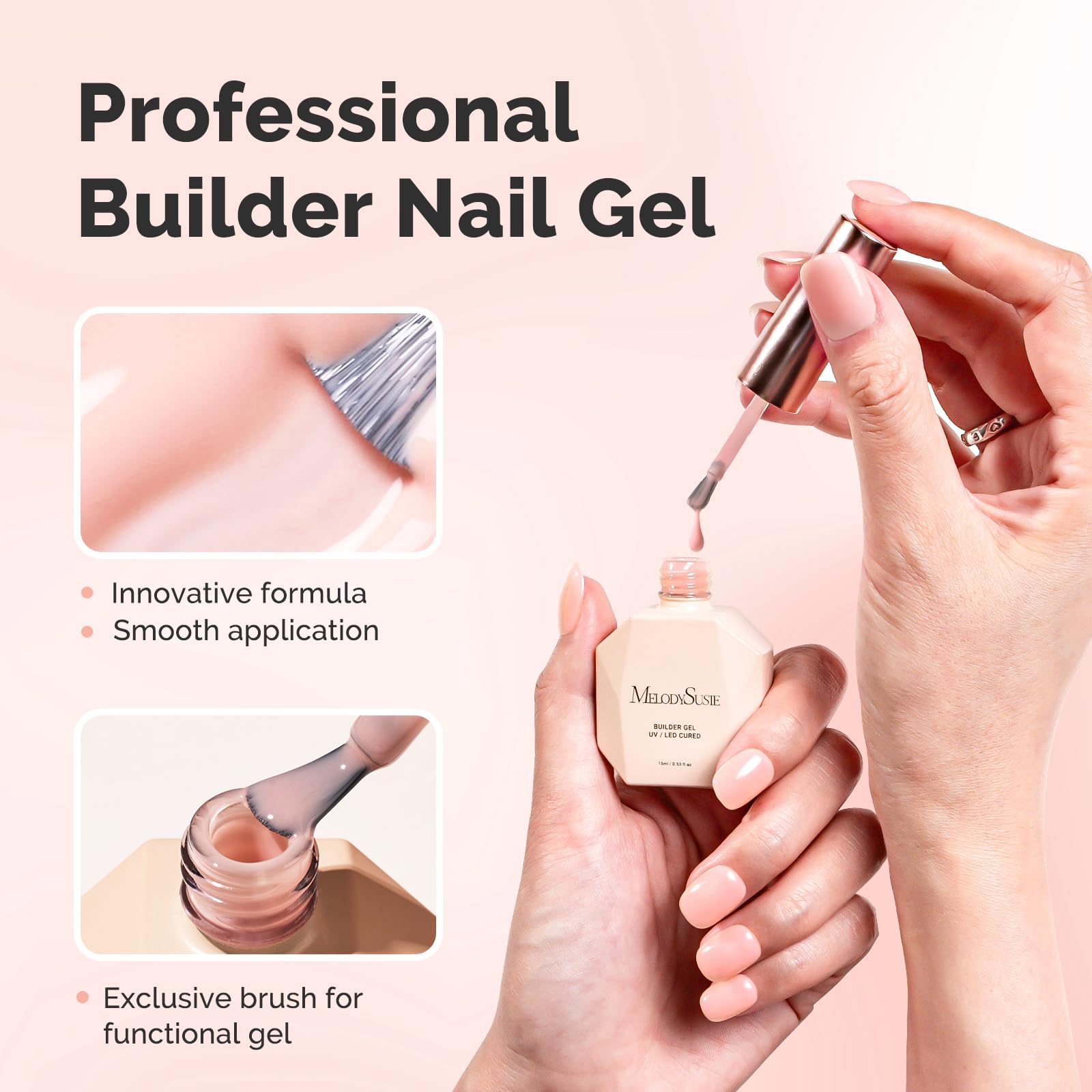MelodySusie swatch on nail showing natural nude reinforcement benefit