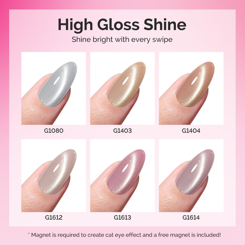 MelodySusie cat-eye nail swatch showing holographic shimmer and salon-quality finish