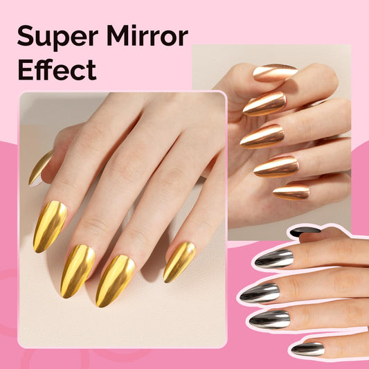 MelodySusie chrome powder close-up texture highlighting ultra-fine reflective particles