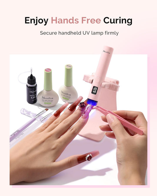 MelodySusie clamp close-up holding a handheld UV lamp for secure grip benefit