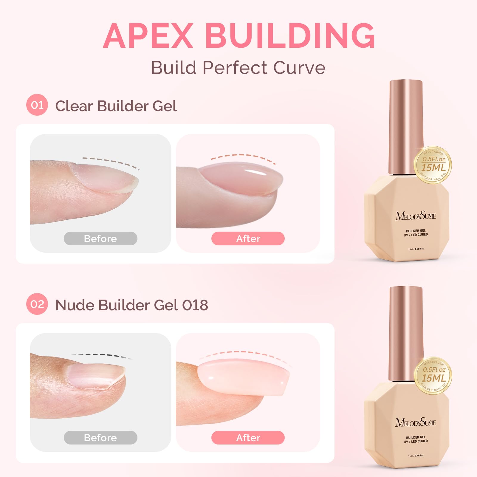 MelodySusie clear and nude bottles side by side showing shade options