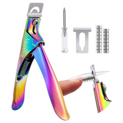 MelodySusie clipper front view rainbow finish shows ergonomic grip and precise tip cut benefit