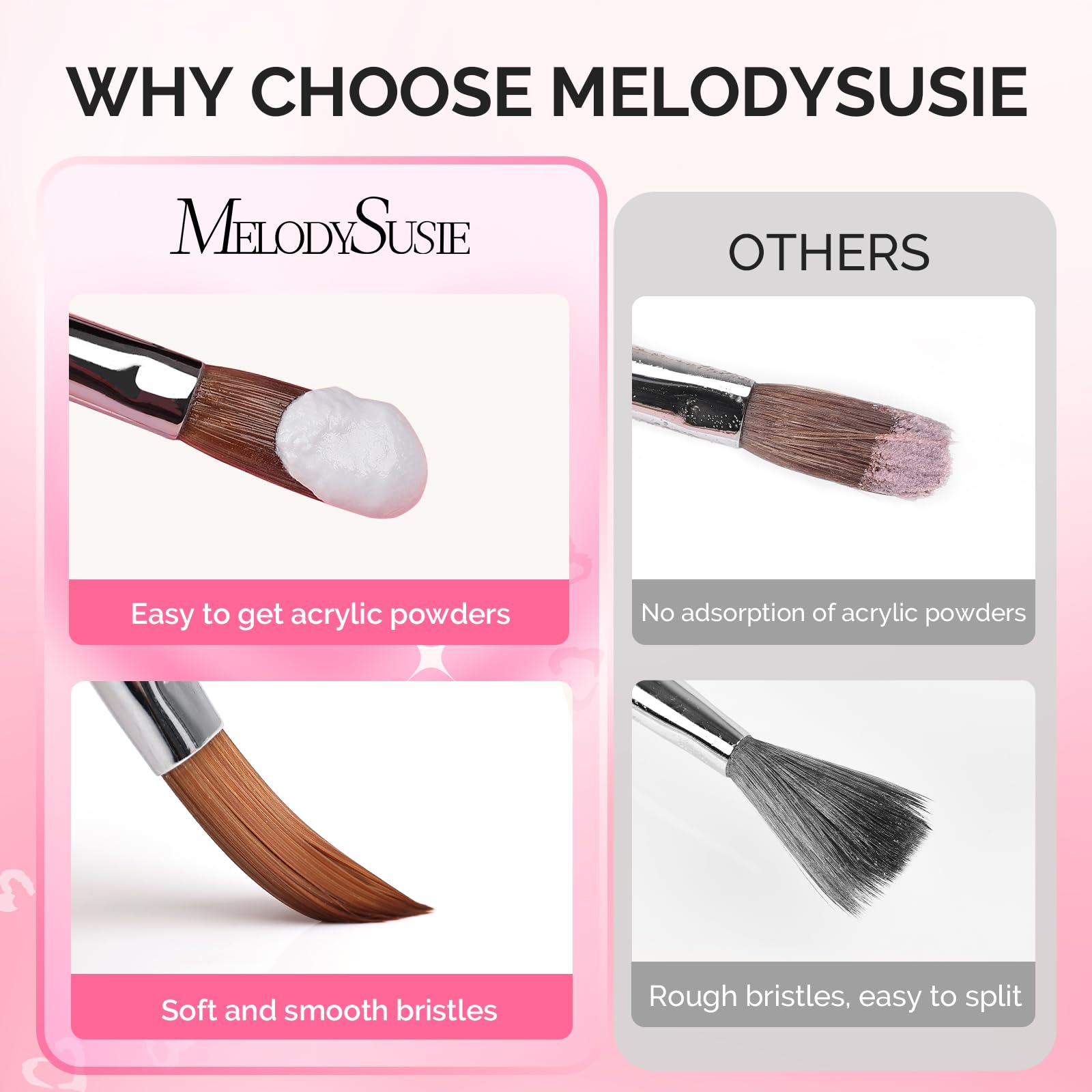 MelodySusie close-up of soft nylon bristle tips for smooth powder pickup