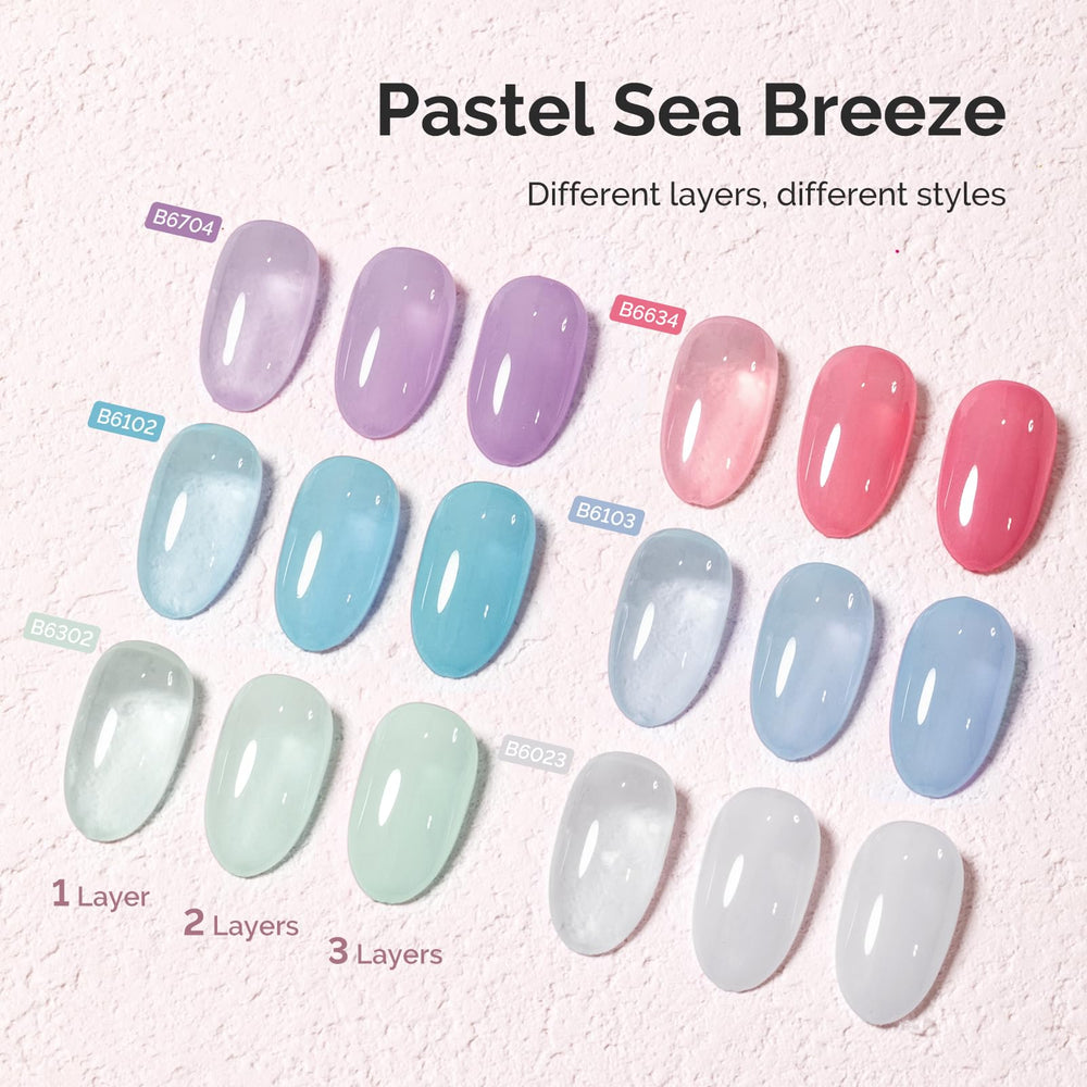 MelodySusie color swatch strip displaying six translucent sea breeze shades for mixing
