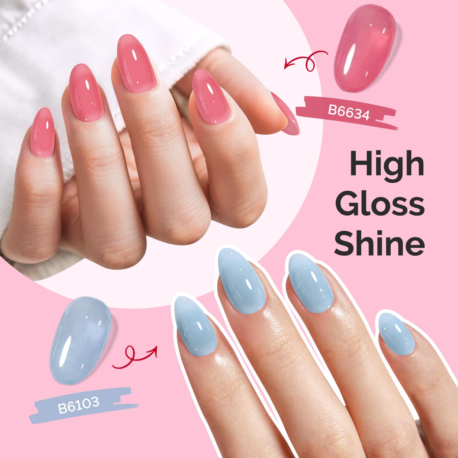 MelodySusie cured nails lifestyle shot showing soft pastel manicure and long-lasting shine