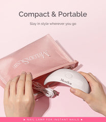 MelodySusie lamp curing gel on nails demonstrating fast, low-heat finish