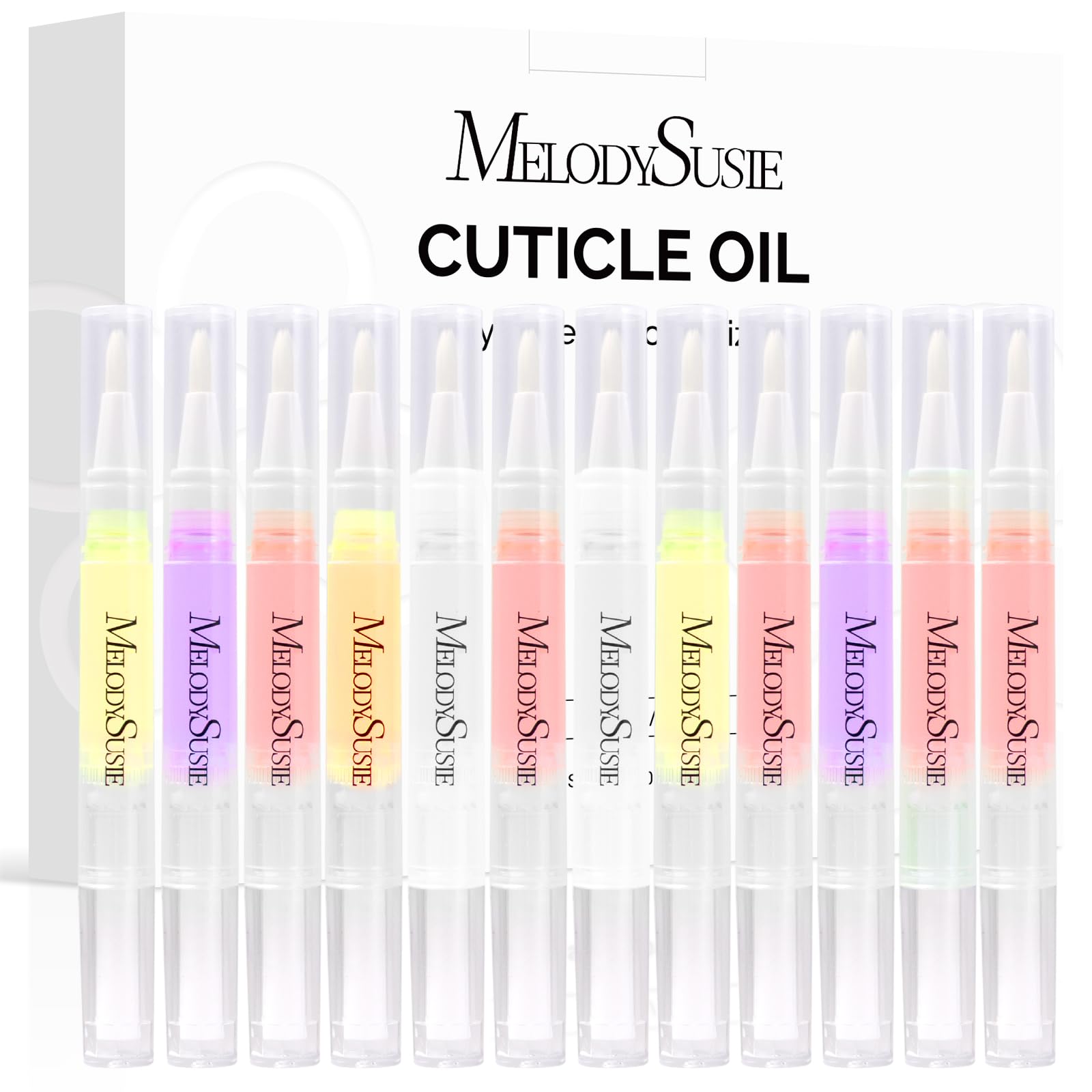 MelodySusie front packaging of 12 oil pens showing variety and convenience
