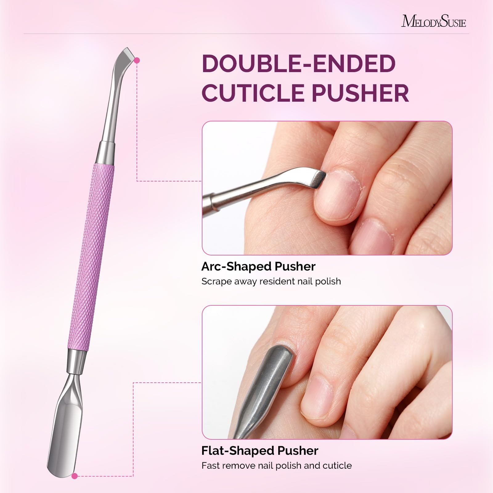 MelodySusie dual-ended pusher and scraper showing ergonomic ends for tidy prep