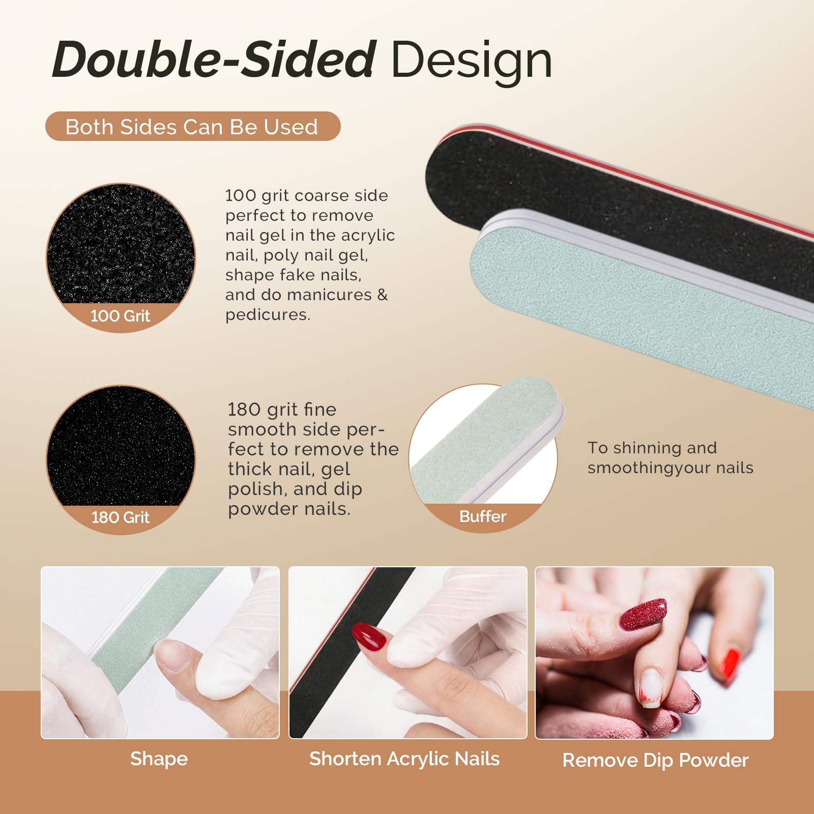 MelodySusie nail file and dual-grit buffer detail for precise shaping and polishing benefit