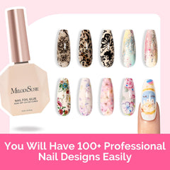 MelodySusie foil transfer result on nail demonstrating precise metallic finish