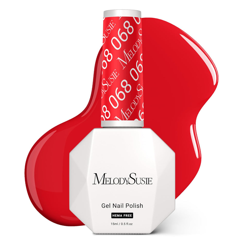 MelodySusie bottle front view showing bright red color and clear labeling for vibrant lacquer