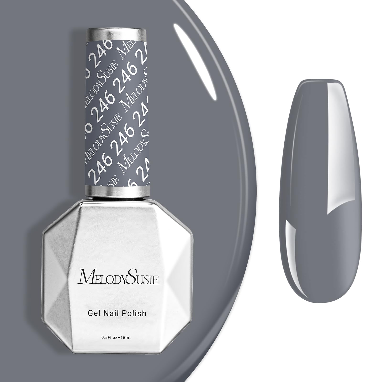 MelodySusie front bottle gray showing deep shade and glossy finish