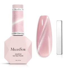 MelodySusie front label showing C04 pink holographic polish, clear product identity and benefit
