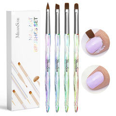 MelodySusie front view of four brush set showing compact packaging and clear labeling, convenient for storage