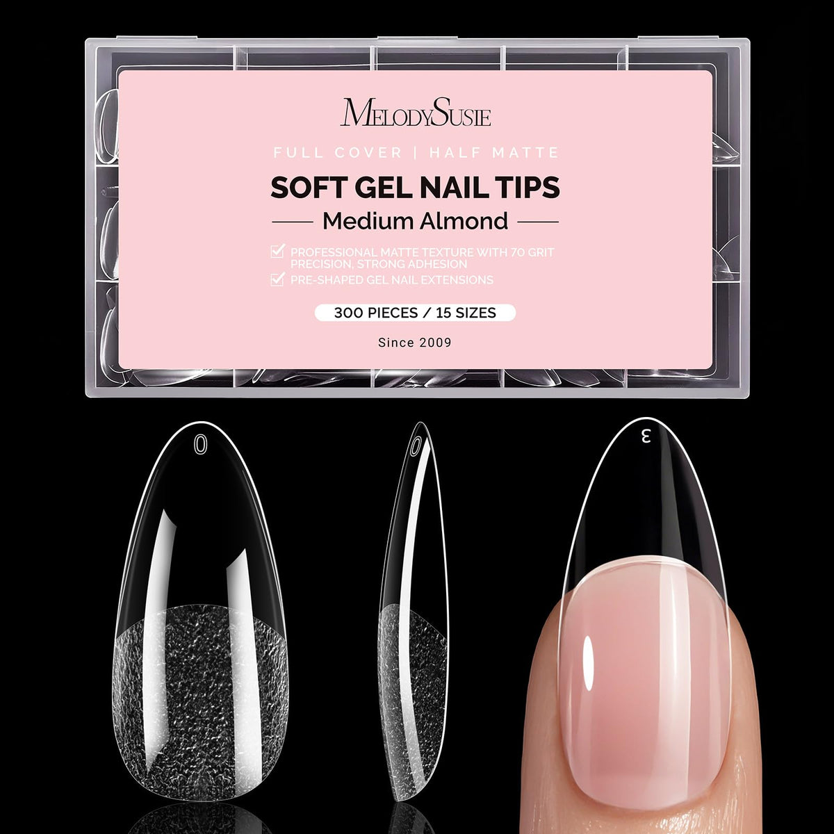 MelodySusie front packaging showing 300-piece almond X kit and quick starter benefit