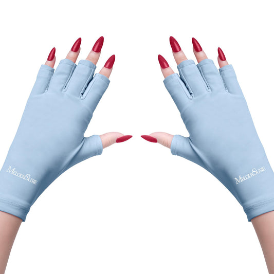MelodySusie front view of baby blue gloves showing sleek fit and protection