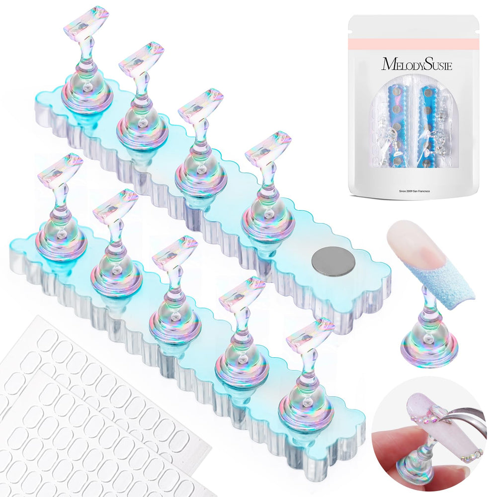 MelodySusie front view showing blue bases and clear stands for neat organization