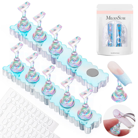 MelodySusie front view showing blue bases and clear stands for neat organization