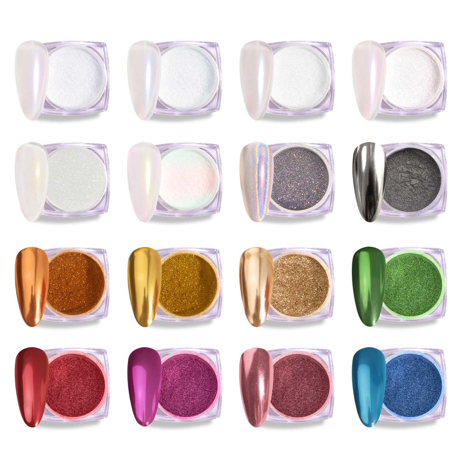 MelodySusie front packaging showing the 16-piece chrome powder set and convenience
