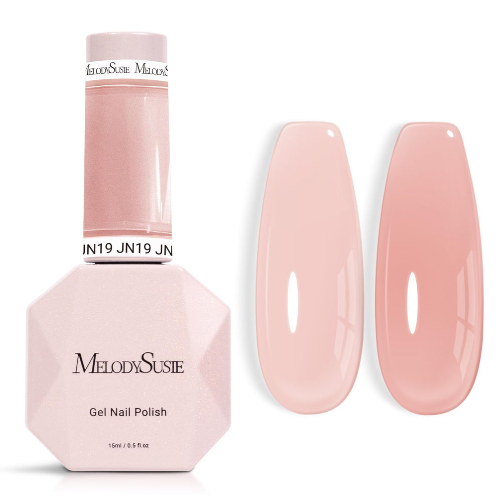 MelodySusie bottle front packaging showing shade JN19 and glossy finish benefit