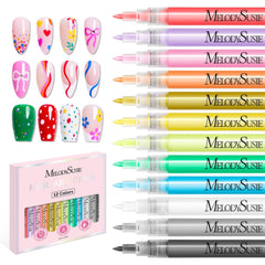 MelodySusie front packaging showing 12 nail art pens and color range for easy selection