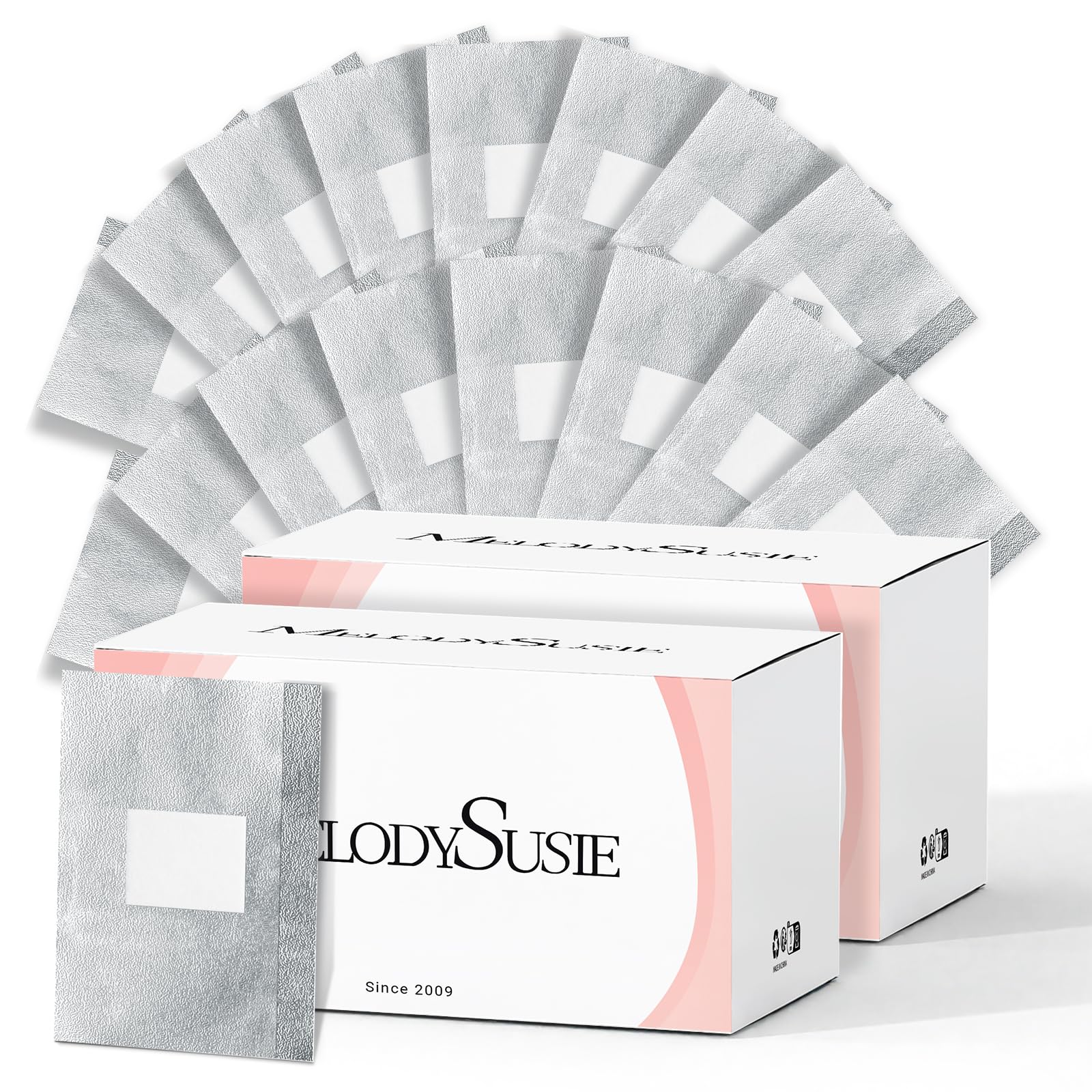 MelodySusie front packaging showing 400 soak-off foil wraps and quantity benefit