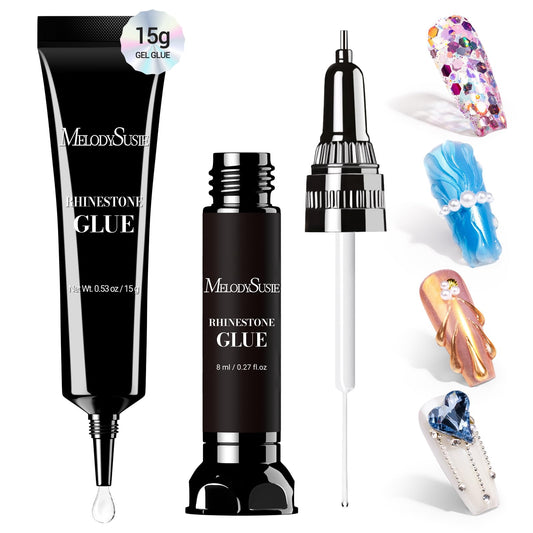 MelodySusie front packaging showing complete rhinestone glue set and benefits
