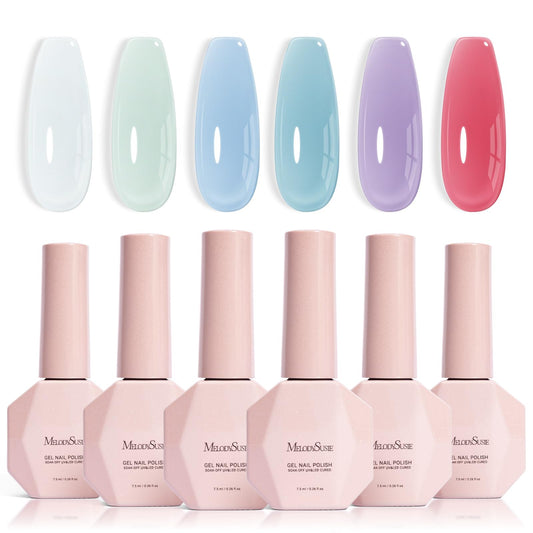 MelodySusie front packaging showing six pastel jelly gel bottles for easy identification