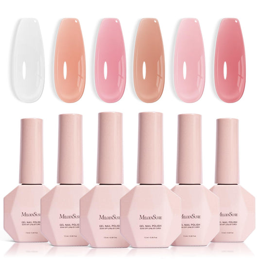 MelodySusie front packaging showing six jelly gel bottles and clear labeling for versatile looks